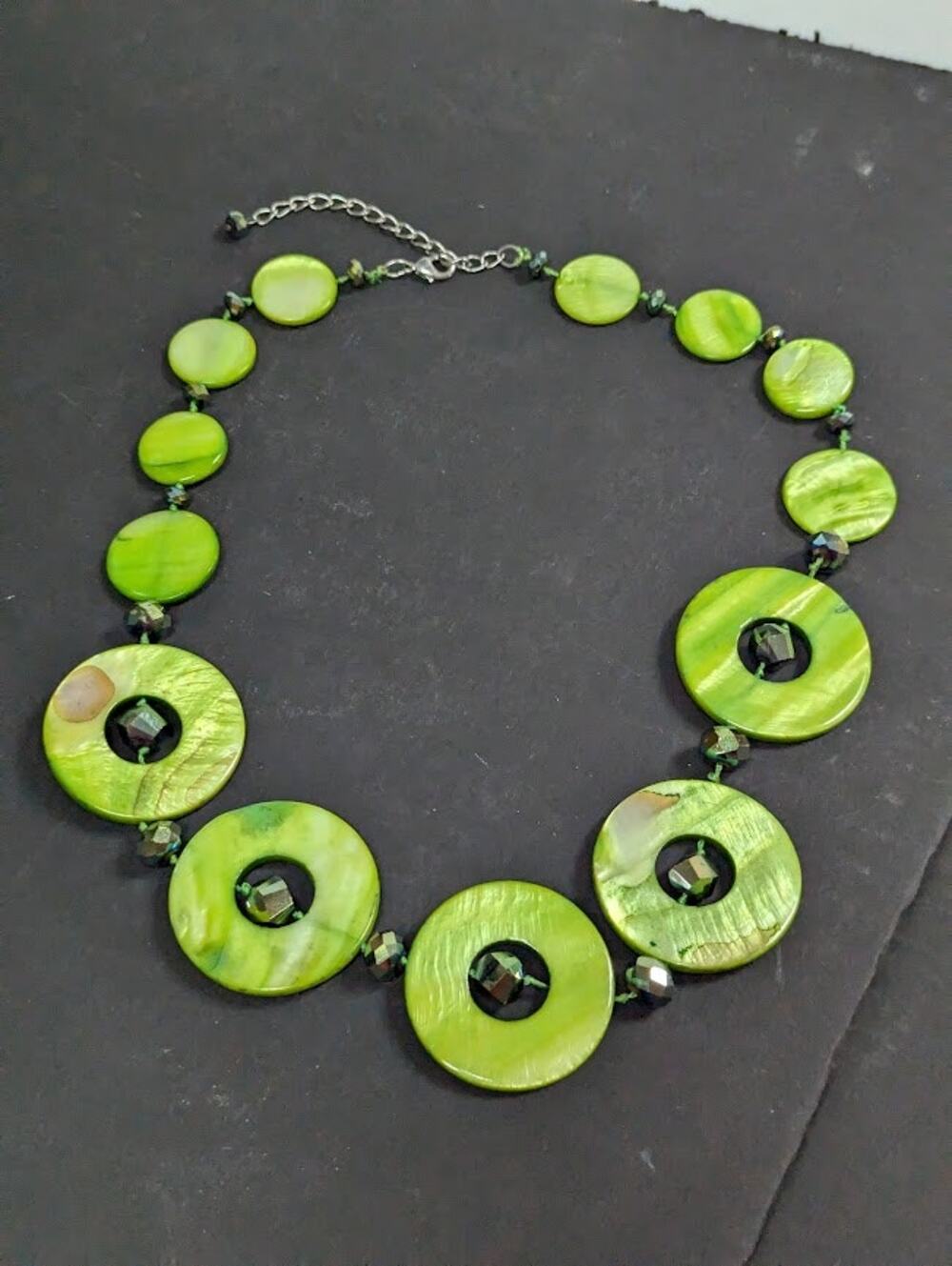Pea Green Round Shell Necklace Chime round statement Piece